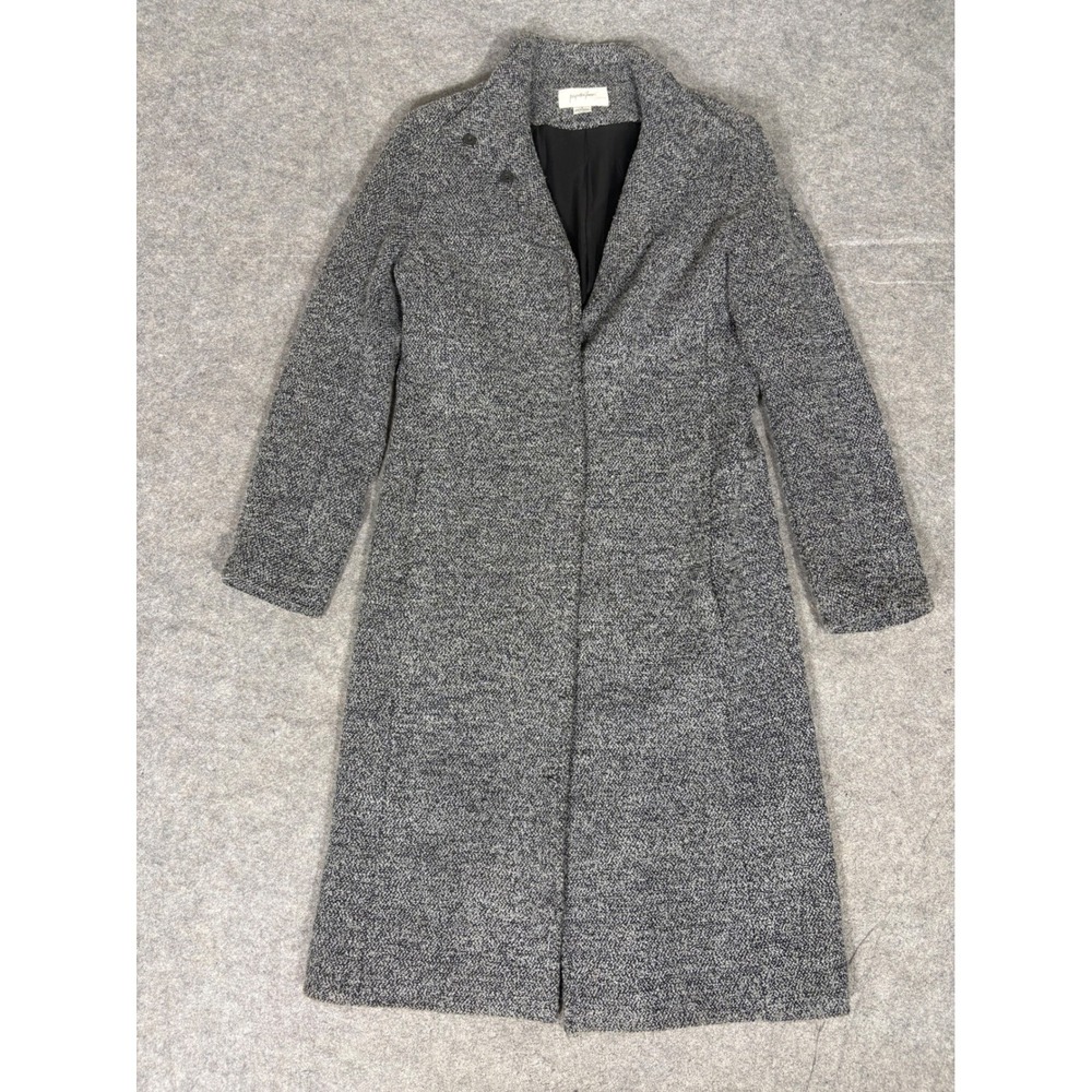 Jacqueline Ferrar Gray Tweed Wool‎ Blend Longline Funnel Neck Coat Womens 6